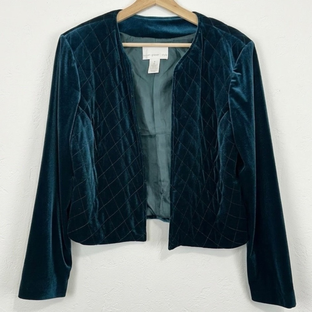 Susan Graver Whimsigoth Boho Academia Velvet Jacket Sz S Diamond Quilted Teal